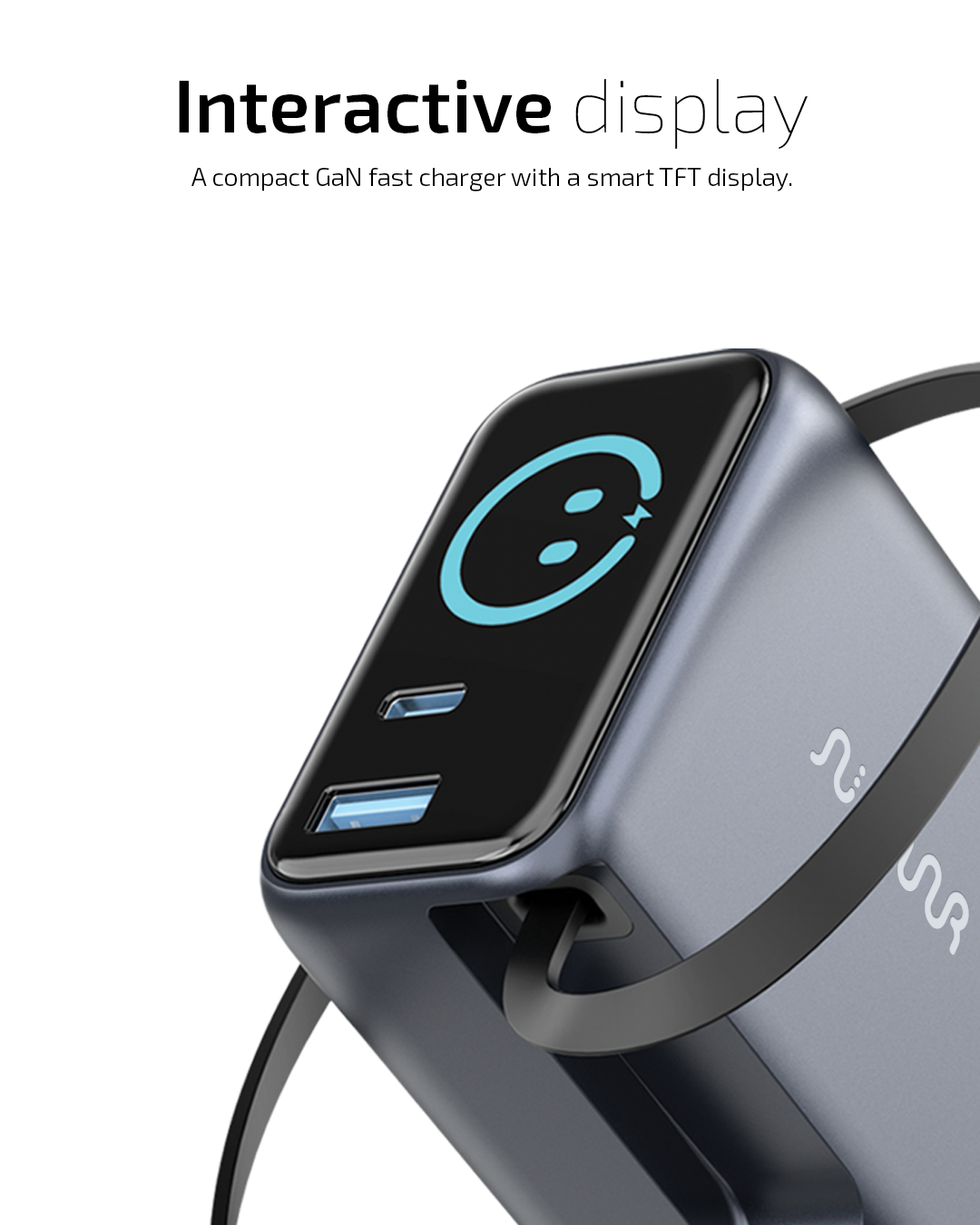 OMI 100W GaN Charger (Interactive Display & Retractable USB-C Cable)
