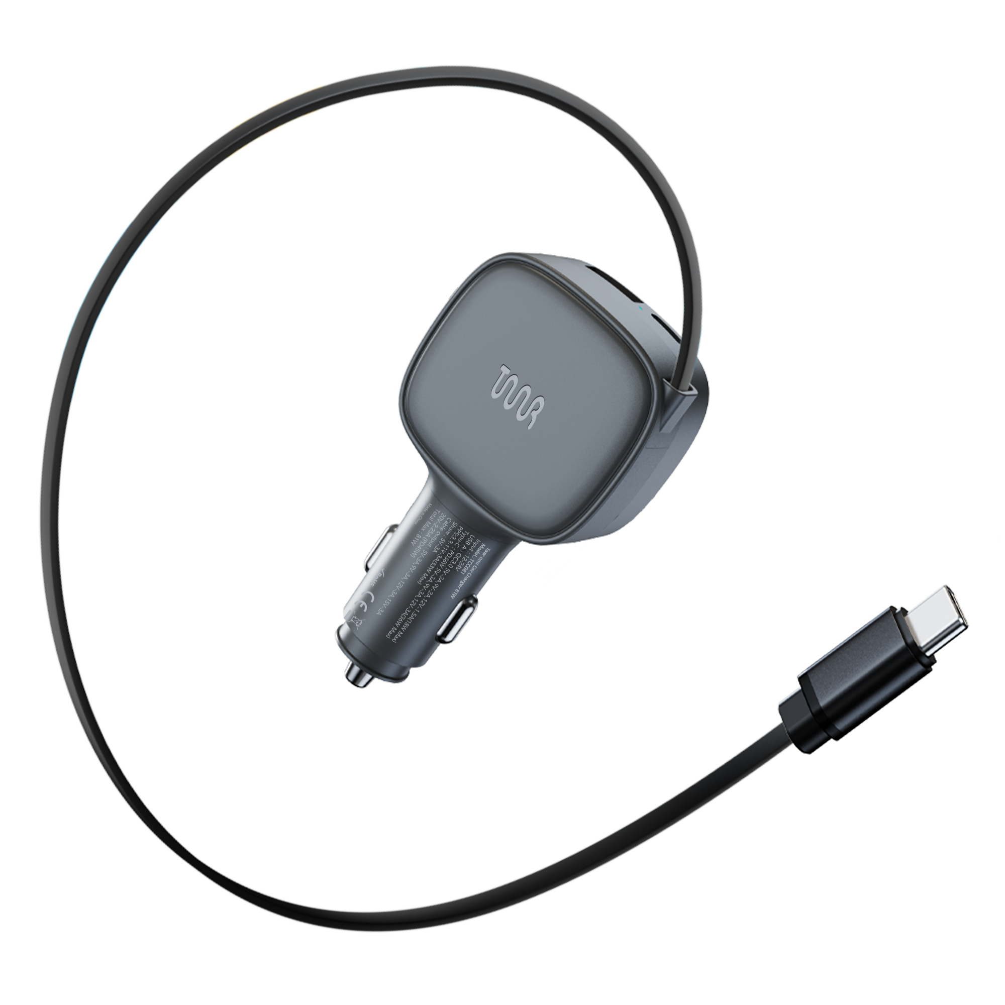 OMI 81W PD Car Charger with Retractable USB-C Cable