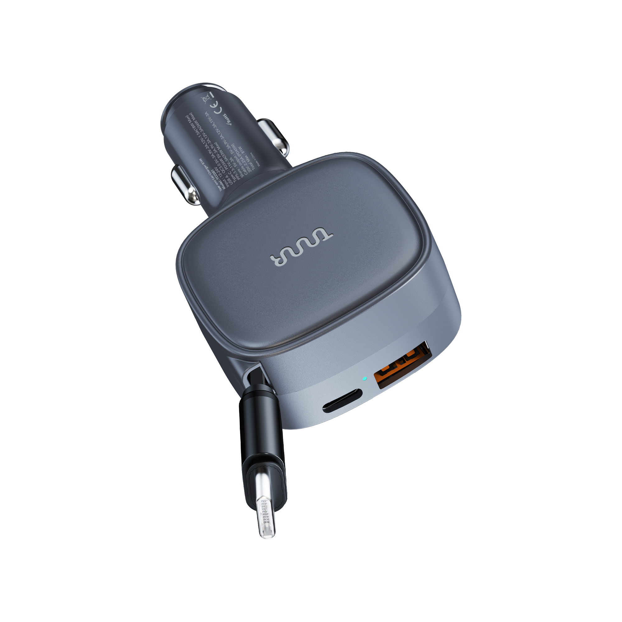 OMI 81W PD Car Charger with Retractable USB-C Cable