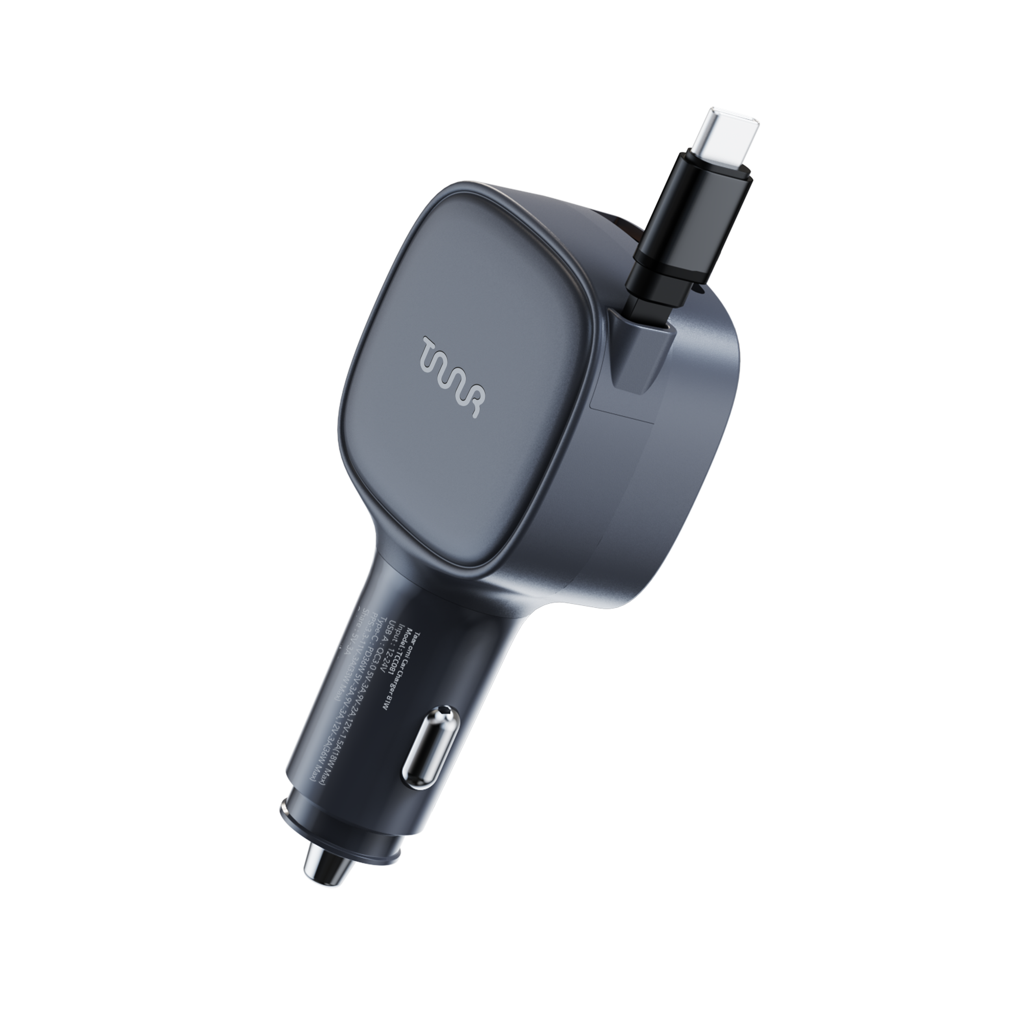 OMI 81W PD Car Charger with Retractable USB-C Cable