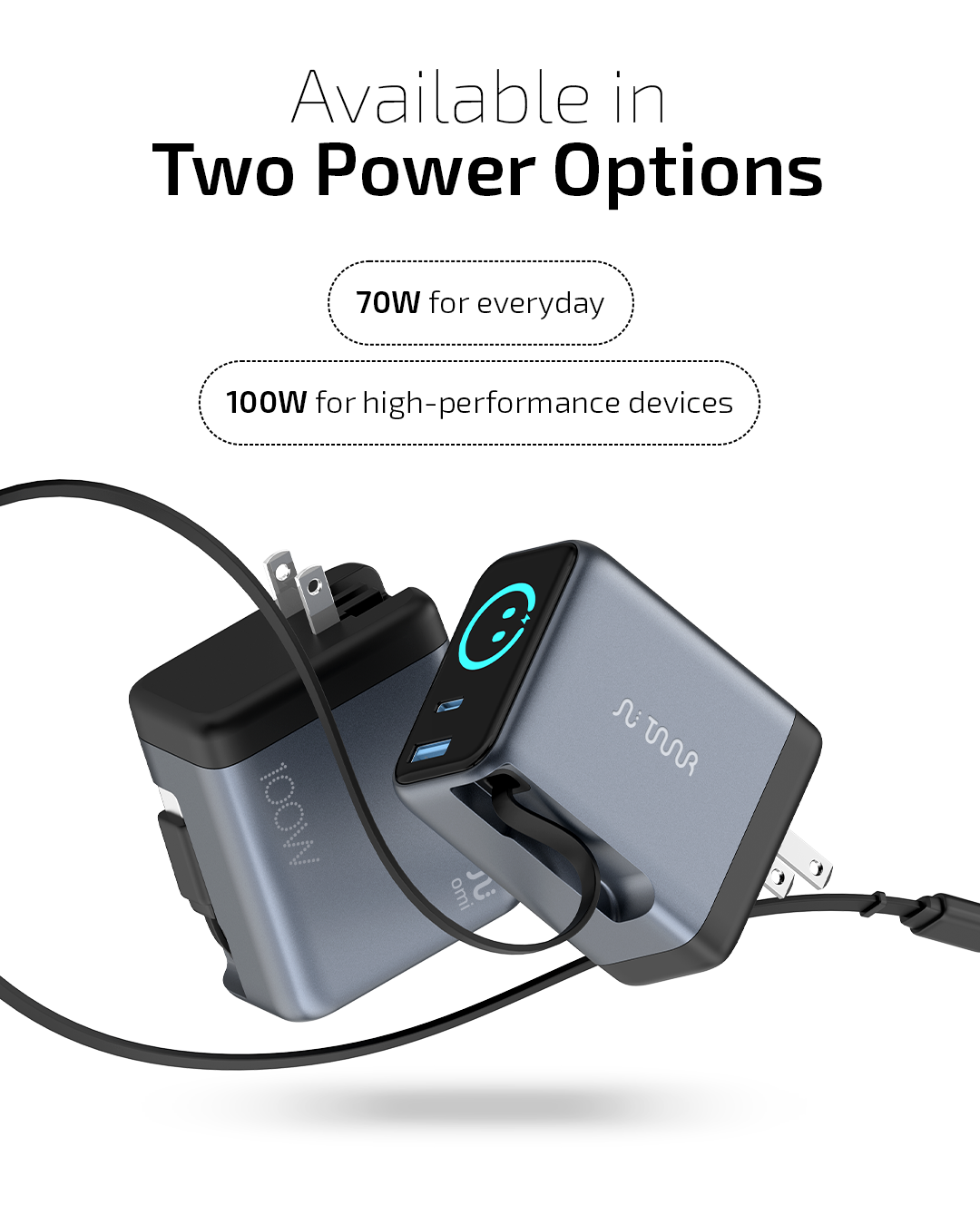 Taar OMI 70W GaN  Charger (Interactive Display & Retractable USB-C Cable)