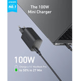 Anker Nano Charger 100w with 6ft Usb-C to Usb-C Foldable Plug, 2-Pin (EU) - Black