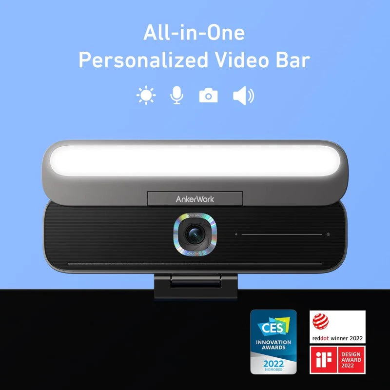 Anker Work B600 Video Bar with 4-in-1 Design (2K Cam with Speaker, Mic, Light)