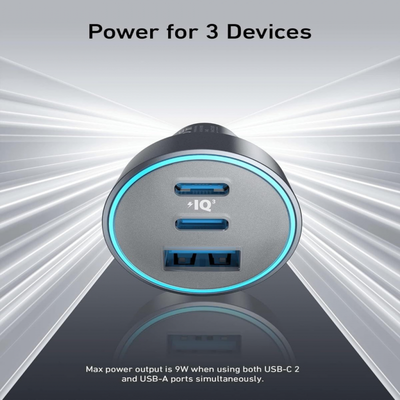 Anker Nano Car Charger 167.5w, 3-Ports (2 Usb-C & 1 Usb-A), with Usb-C to Usb-C 3.3ft Cable