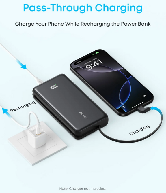 Anker Zolo Powerbank (20kmah, 22.5w, Built-In UsbC 90° Cable)