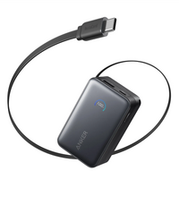 Aner Nano Power Bank 10,000mah, 45w, Built-In Retractable Usb-C Cable