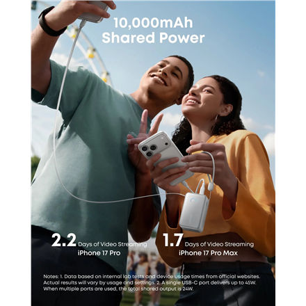 Anker Nano Power Bank 10,000mah, 45w, Built-In Retractable Usb-C Cable