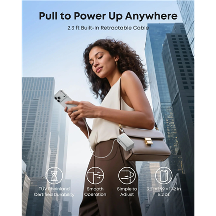 Anker Nano Power Bank 10,000mah, 45w, Built-In Retractable Usb-C Cable