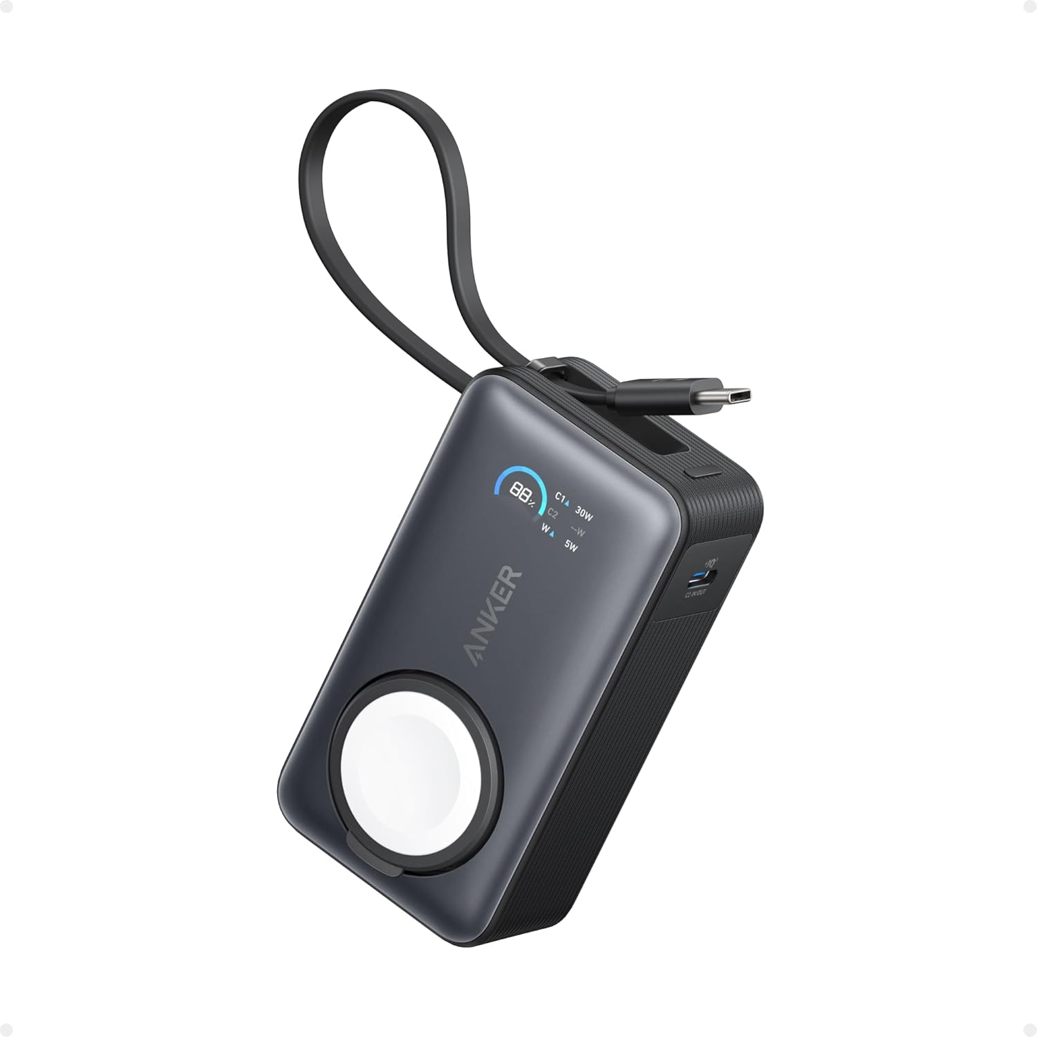 Anker MagGo Powerbank 10,000mah, 35w, For Apple Watch with Built-In Usb-C Cable