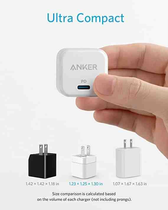 Anker PowerPort III 20W Cube Charger, Usb-C PD Fast Charger, Folable Plug, 2-Pin (US)