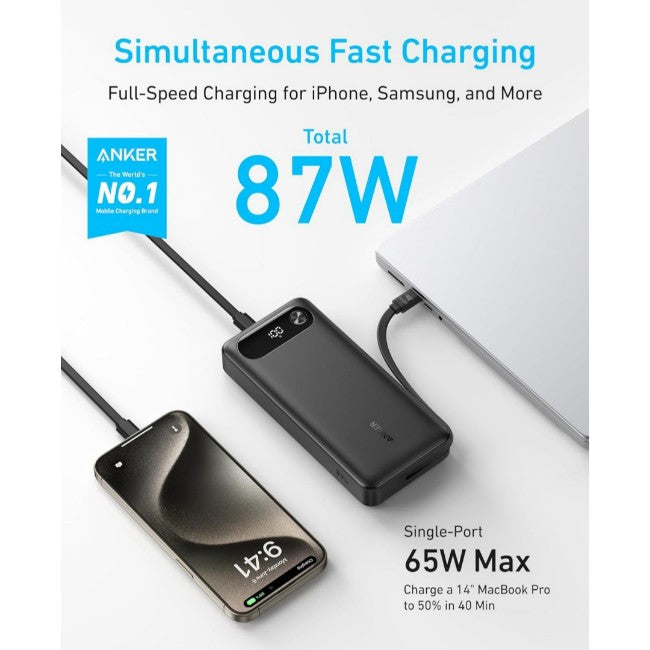 Anker Power Bank 20000mAh 87W Portable Charger with Built-in USB-C Cable