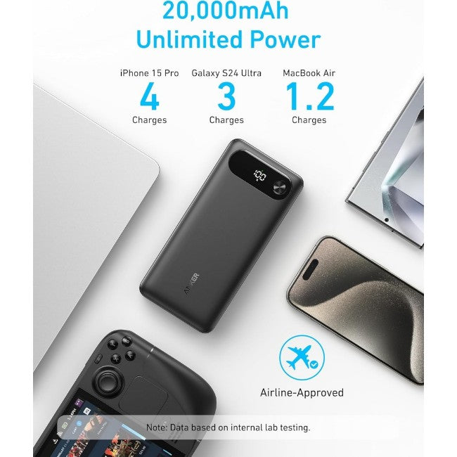 Anker Power Bank 20000mAh 87W Portable Charger with Built-in USB-C Cable