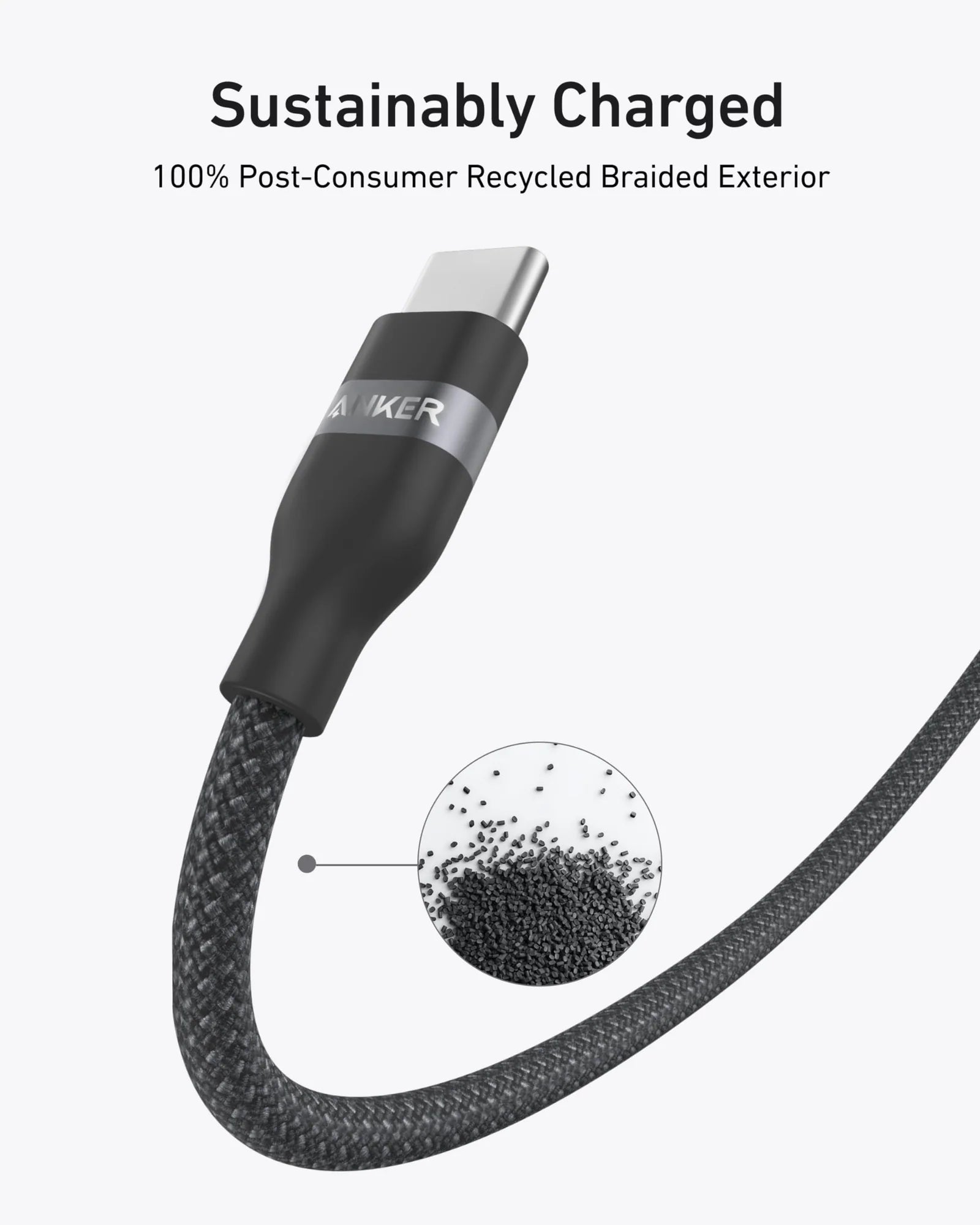 Anker USB-C to USB-C Cable (240W, Upcycled-Braided) - 3ft