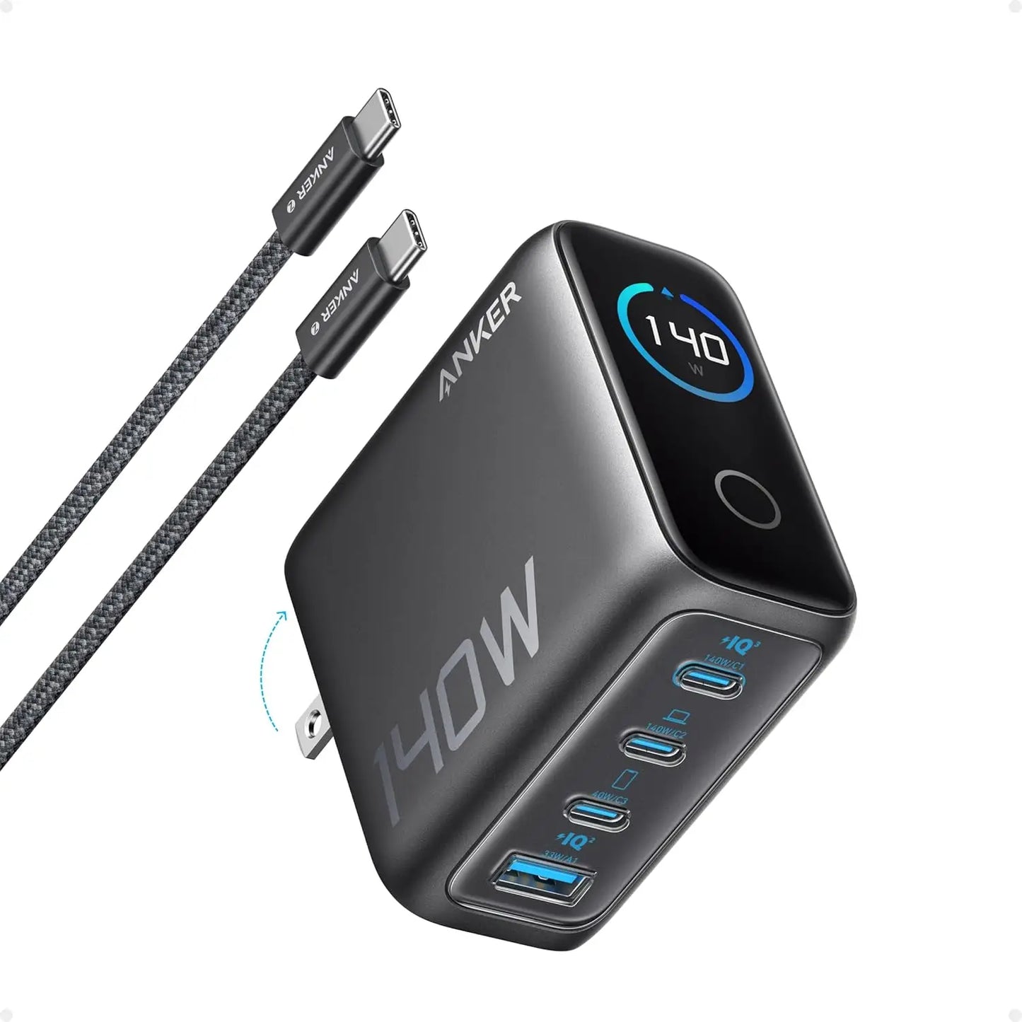 Anker Charger, 140W, 4-Port, PD 3.1 with 5ft Usb-C to Usb-C Cable