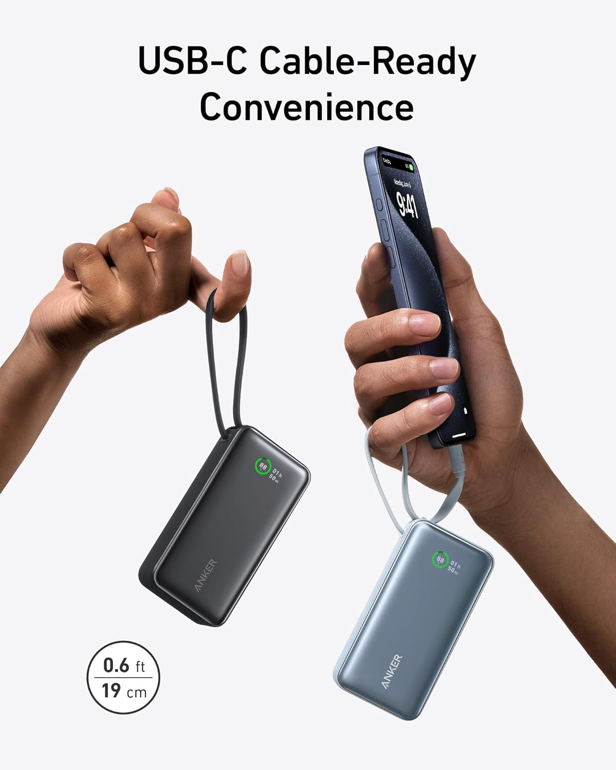 Anker Nano Power Bank, (10,000mah, 30w Built-In Usb-C Cable)