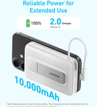Anker Zolo 10,000mah Magnetic Powerbank, BuiltIn Usb-C Cable, 30w Usb‑C PD Output via Built‑In Right‑angle Cable + 7.5w Wireless Qi Charging, Multi-Angle Stand - Black