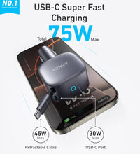 Anker Nano Car Charger 75w, Usb-C Port, Built-In Retractable Usb-C Cable