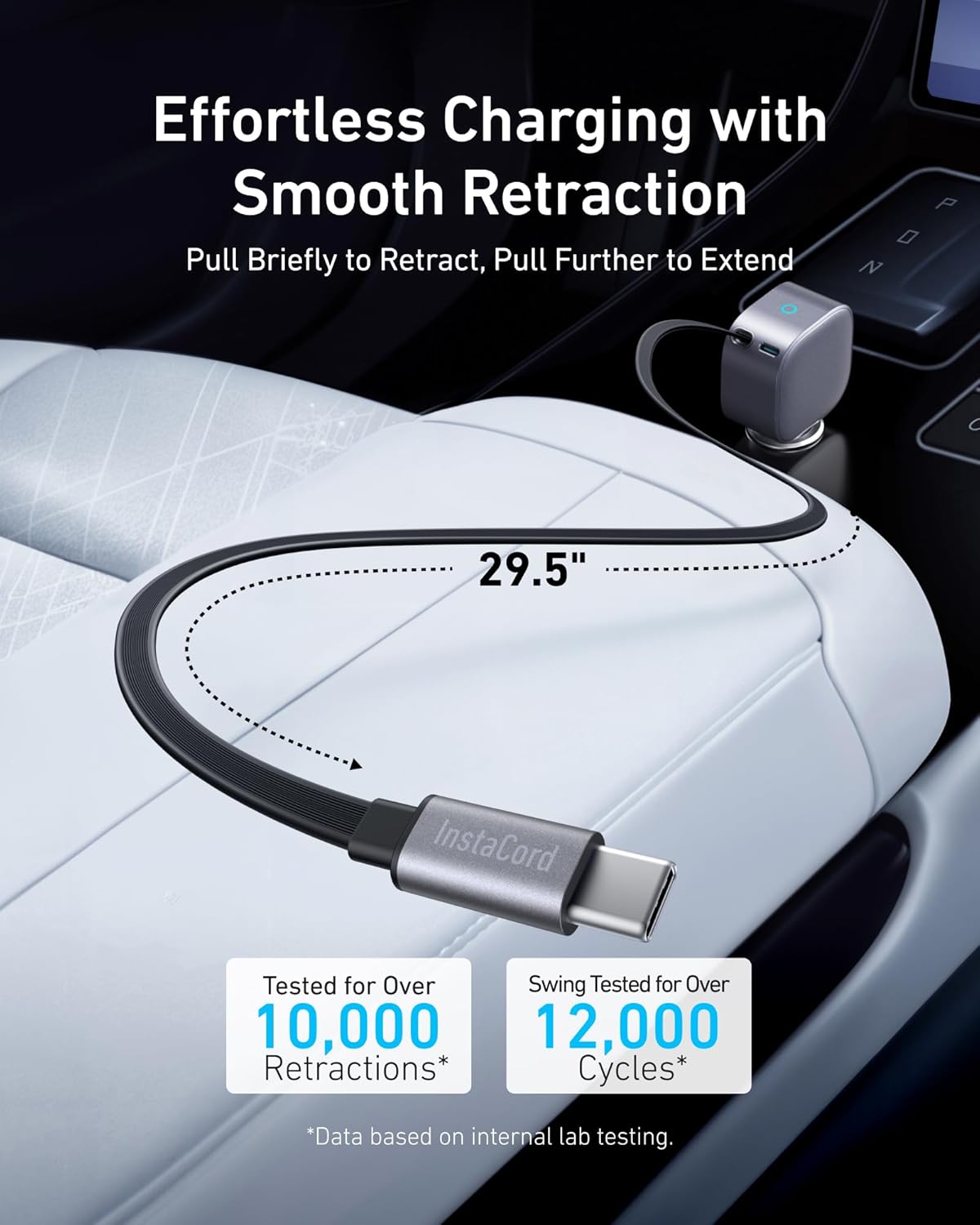 Anker Nano Car Charger 75w, Usb-C Port, Built-In Retractable Usb-C Cable