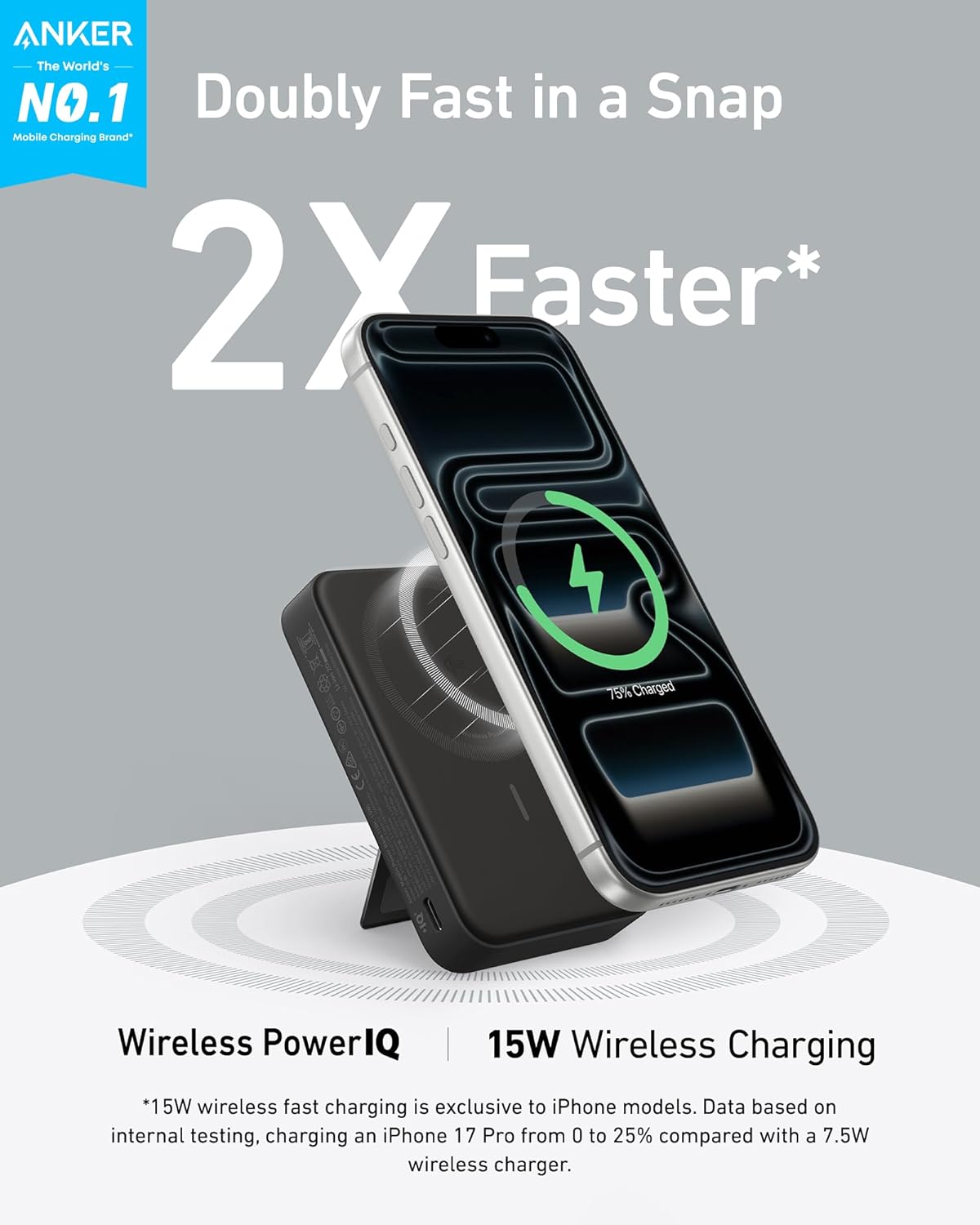 Anker MagGo Power Bank 10,000mah 15w, Qi2 Certified 15W Ultra-Fast MagSafe