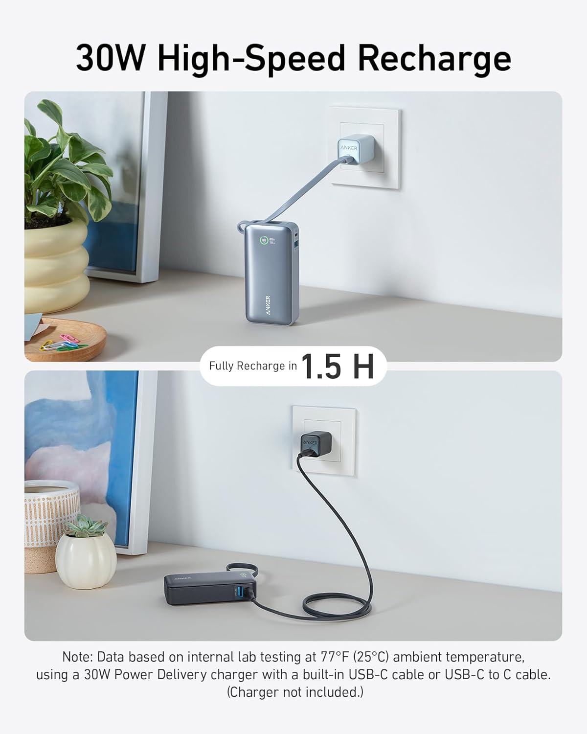 Anker Nano Power Bank, (10,000mah, 30w Built-In Usb-C Cable)