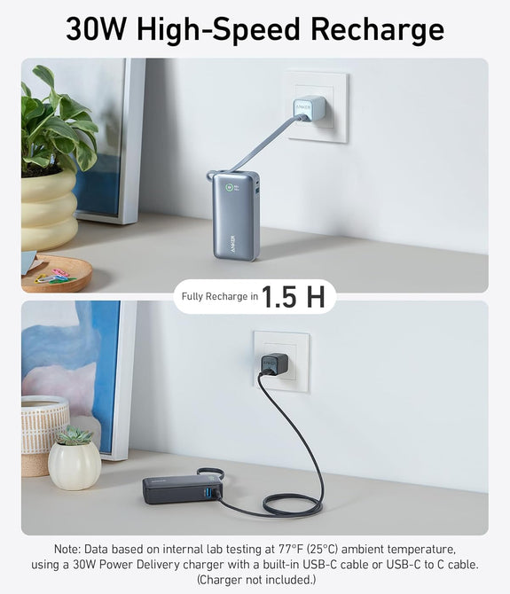 Anker Nano Power Bank (30W, Built-In USB-C Cable)