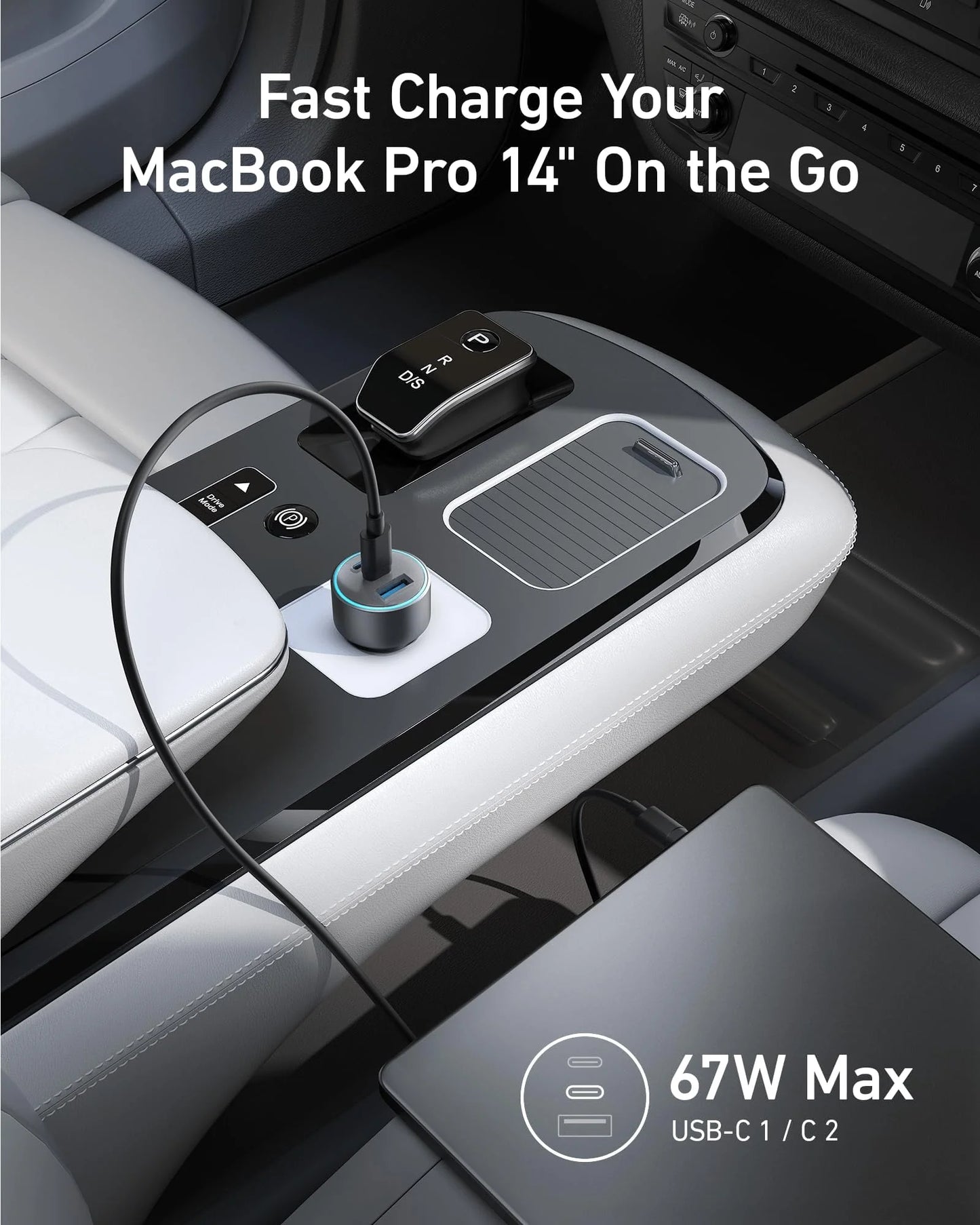 Anker Nano Car Charger 167.5w, 3-Ports (2 Usb-C & 1 Usb-A), with Usb-C to Usb-C 3.3ft Cable
