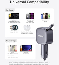 Anker Nano Car Charger 75w, Usb-C Port, Built-In Retractable Usb-C Cable