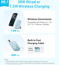 Anker Zolo 10,000mah Magnetic Powerbank, BuiltIn Usb-C Cable, 30w Usb‑C PD Output via Built‑In Right‑angle Cable + 7.5w Wireless Qi Charging, Multi-Angle Stand - Black