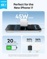 Anker Nano Charger, 45W Fast Charging, Compact and Foldable Plug 2-pin US