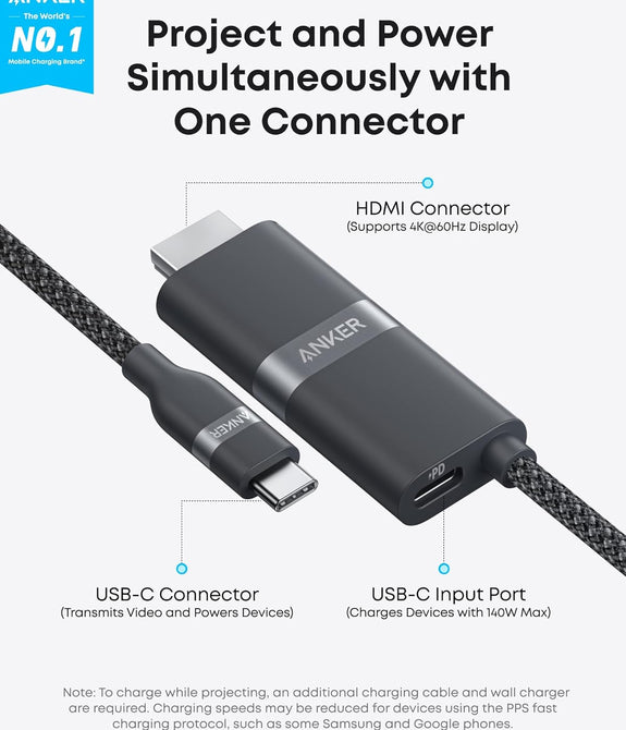 Anker Nano Usb-C to HDMI Cable, 3ft, 4k, Braided
