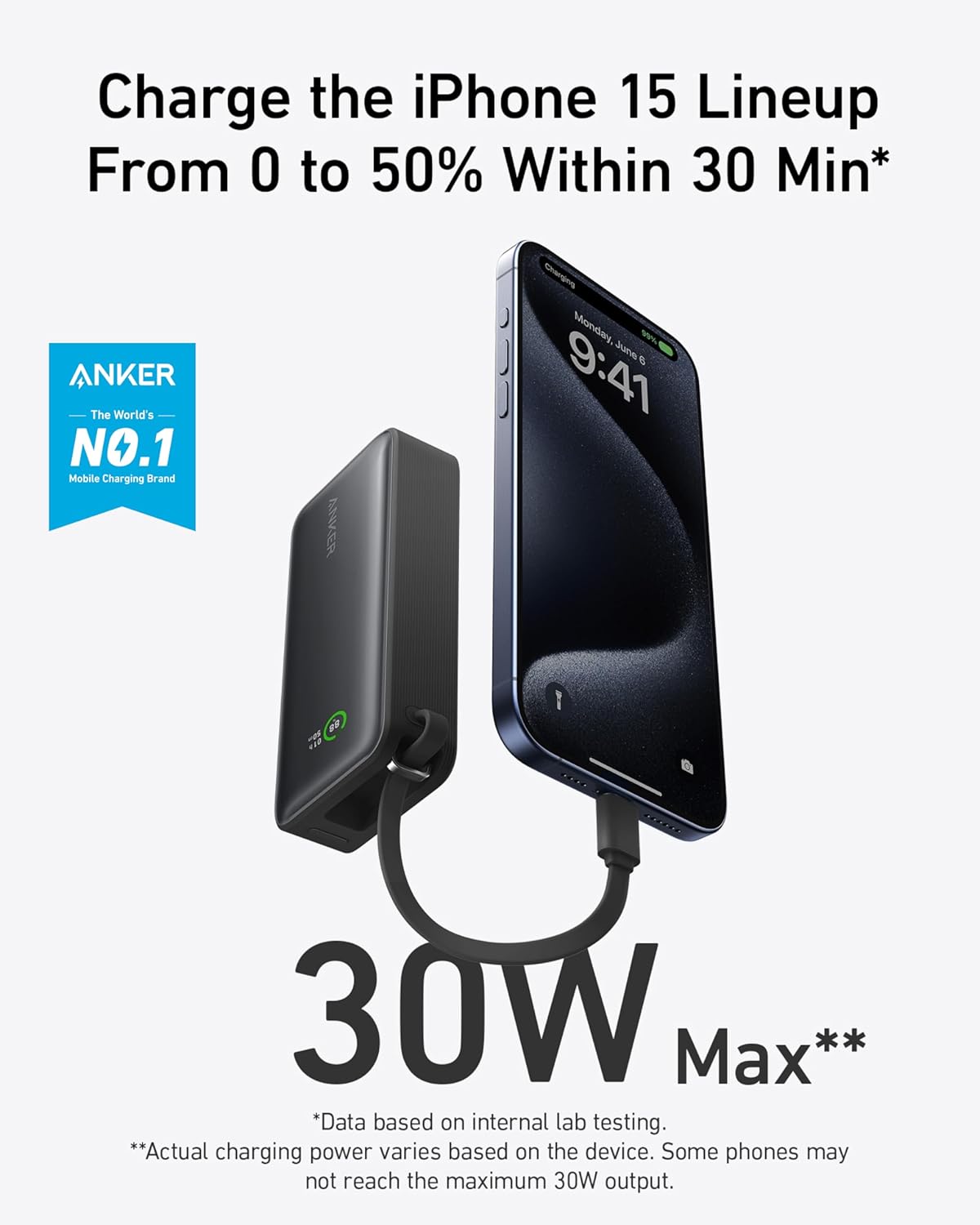 Anker Nano Power Bank, (10,000mah, 30w Built-In Usb-C Cable)