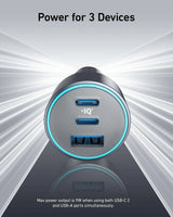 Anker Nano Car Charger 167.5w, 3-Ports (2 Usb-C & 1 Usb-A), with Usb-C to Usb-C 3.3ft Cable