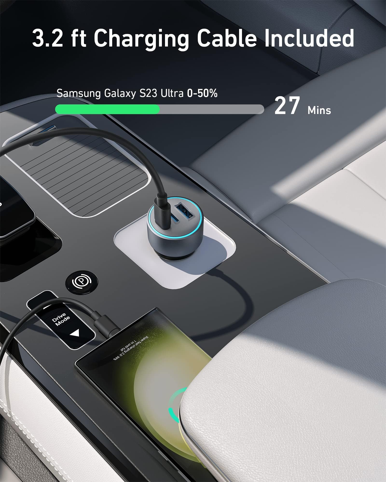 Anker Nano Car Charger 167.5w, 3-Ports (2 Usb-C & 1 Usb-A), with Usb-C to Usb-C 3.3ft Cable
