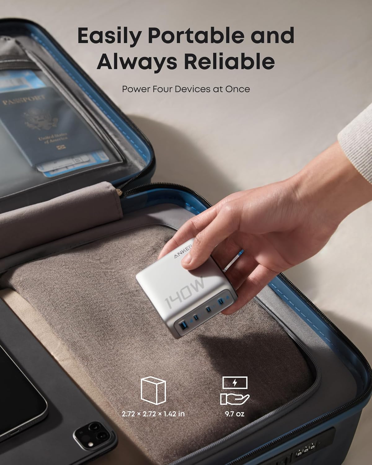Anker Charger, 140W, 4-Port, PD 3.1 with 5ft Usb-C to Usb-C Cable