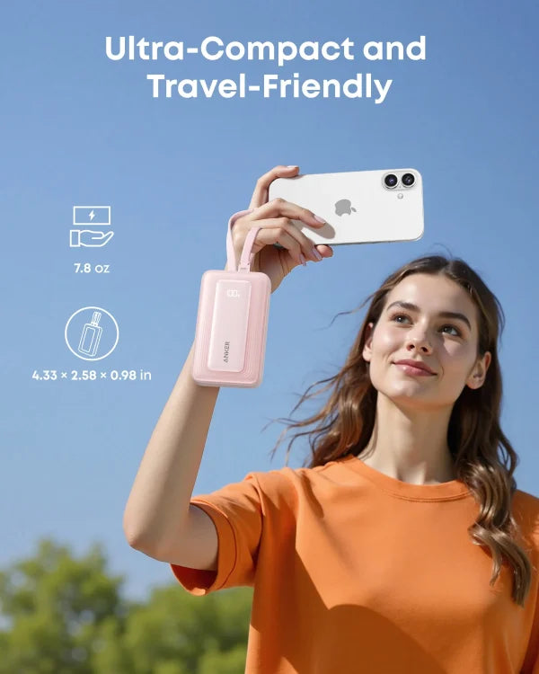 Anker Zolo Powerbank 10000mAh 35w Built-In Dual USB-C Cable