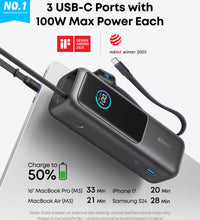 Anker Laptop Power Bank (25K, 165W, Built-In and Retractable Cables)