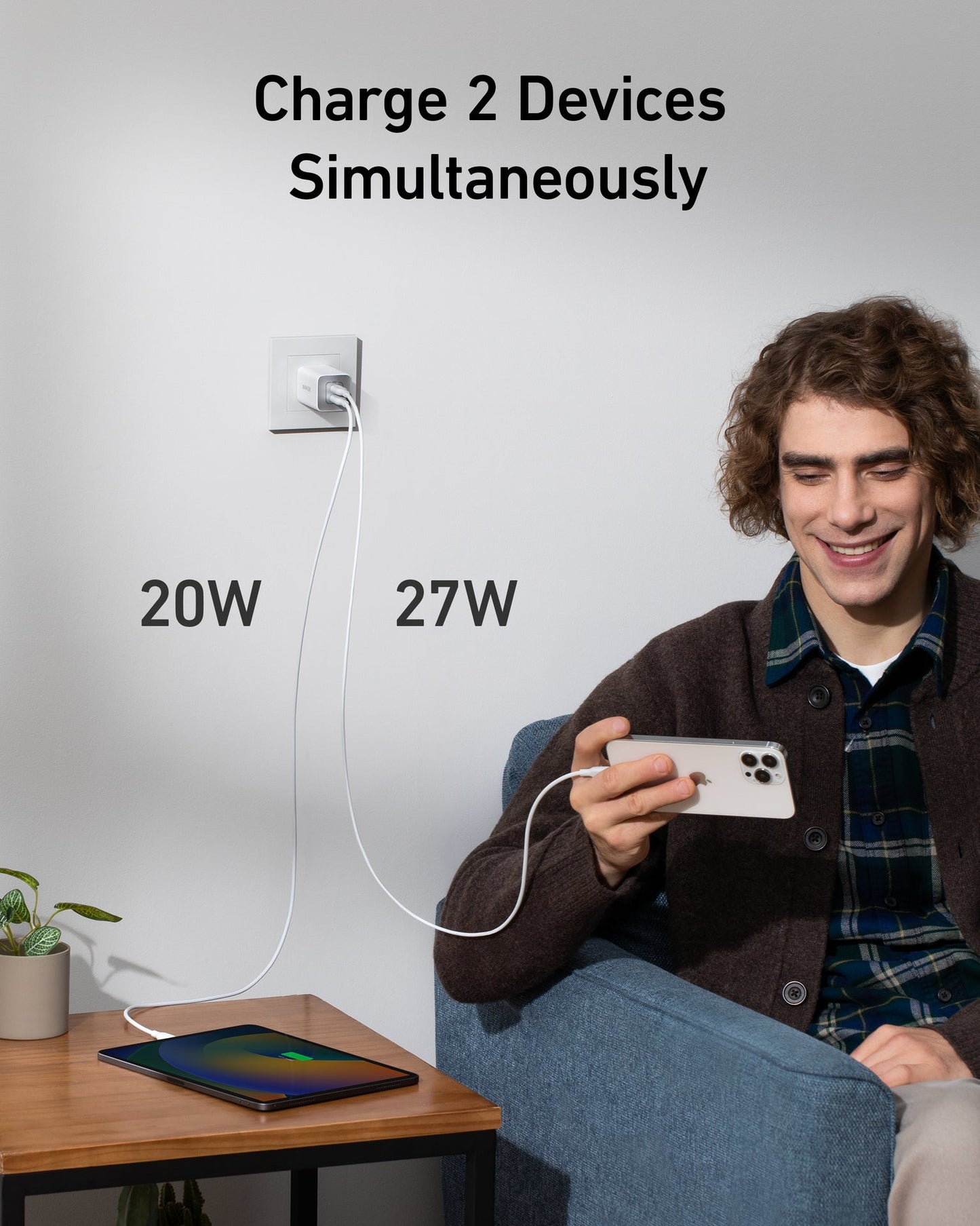 Anker 523 Nano 3, 47w Charger, Foldable Plug, 2-Pin (US) - White