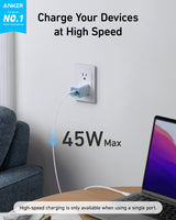 Anker 523 Nano 3, 47w Charger, Foldable Plug, 2-Pin (US) - White