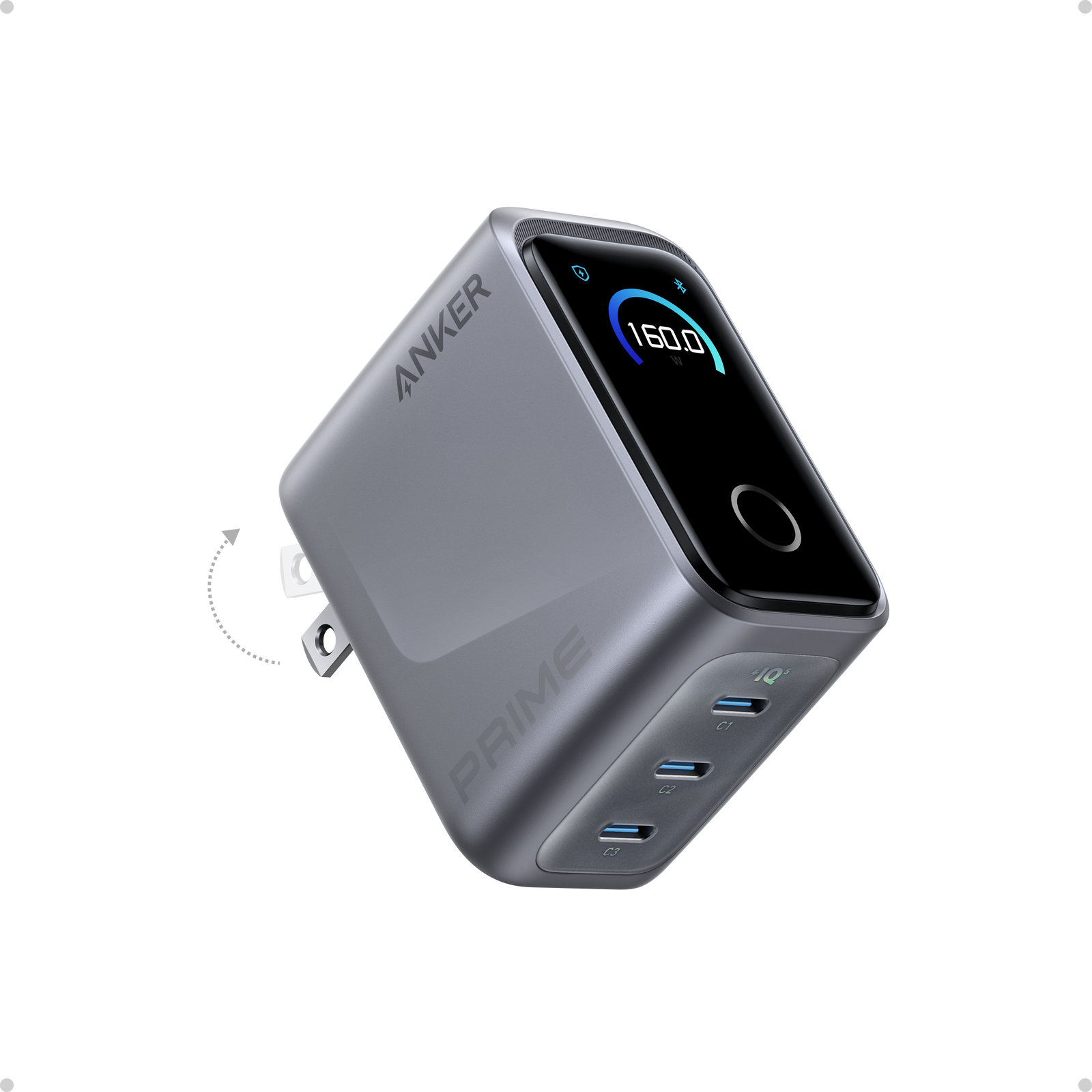 Anker Prime Charger (160W, 3 Ports, Smart Display)
