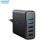 Anker PowerPort Speed 5 charger showing 5 USB ports with Quick Charge 3.0