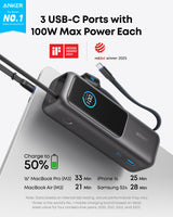 Anker Power Bank 25000mAh 165W with retractable USB-C cable