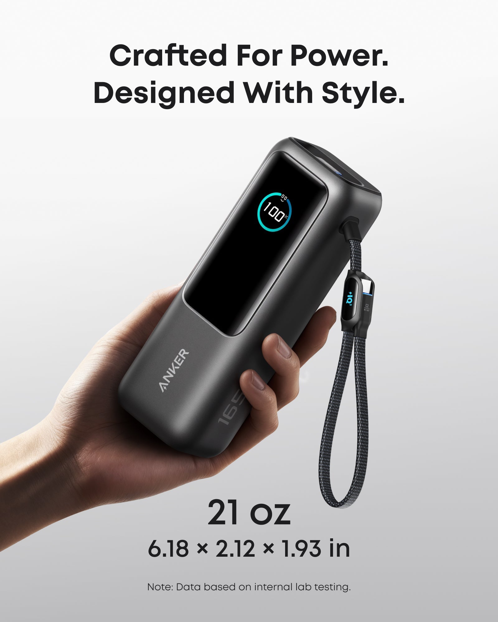 Anker Power Bank smart display showing battery and wattage