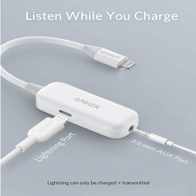 Anker 2-in-1 Audio & Lightning Charging Adapter 3.5mm Headphone Jack MFi-Certified