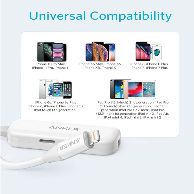 Anker 2-in-1 Audio & Lightning Charging Adapter 3.5mm Headphone Jack MFi-Certified