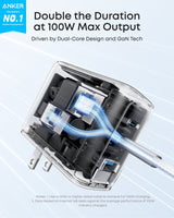 Anker Charger 100W, 3 Ports, Smart Display, with 4.9ft Braided Usb-C to Usb-C Cable,2-Pin (US) - Dark Grey