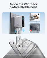 Anker Charger 100W, 3 Ports, Smart Display, with 4.9ft Braided Usb-C to Usb-C Cable,2-Pin (US) - Dark Grey