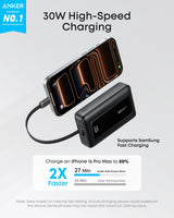 Anker Zolo Power Bank 10,000mah,30w,Fast Charging, 2-Ports Usb-C + Usb-A Ports, Digital Display