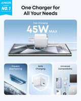 Anker Nano 45W Usb-C Charger, Fast Charging, Compact & Foldable Plug, 2-Pin (US) - White