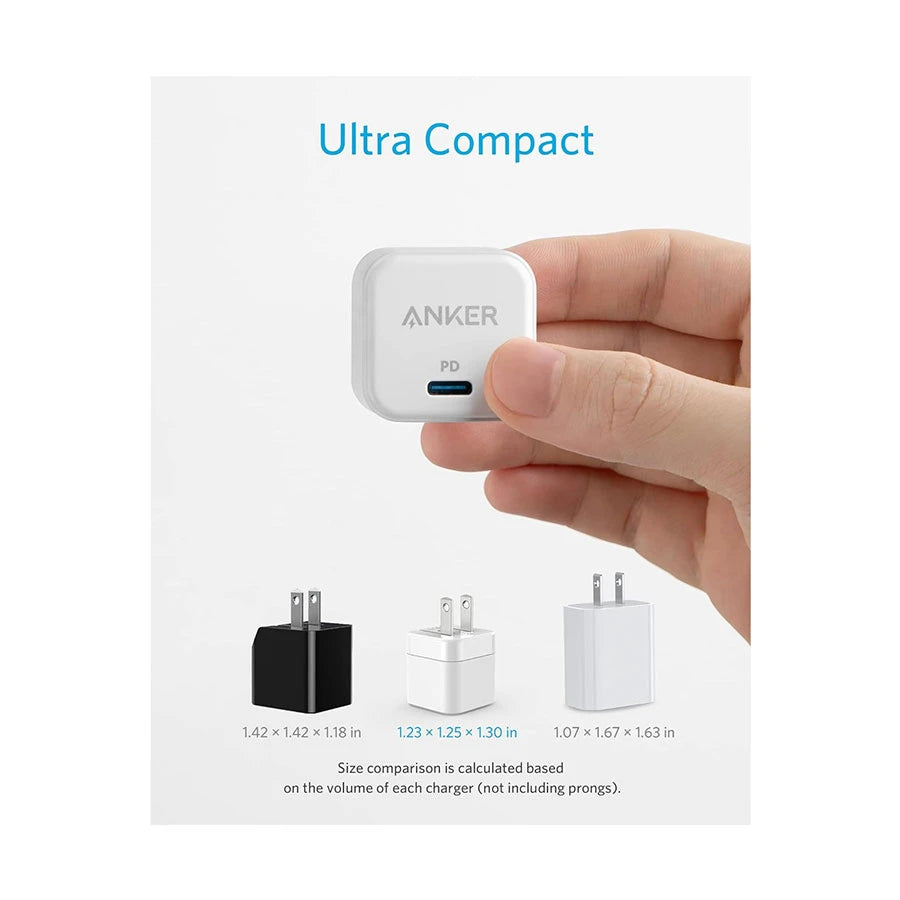 Anker PowerPort III 20W Cube Charger, Usb-C PD Fast Charger, Folable Plug, 2-Pin (US)
