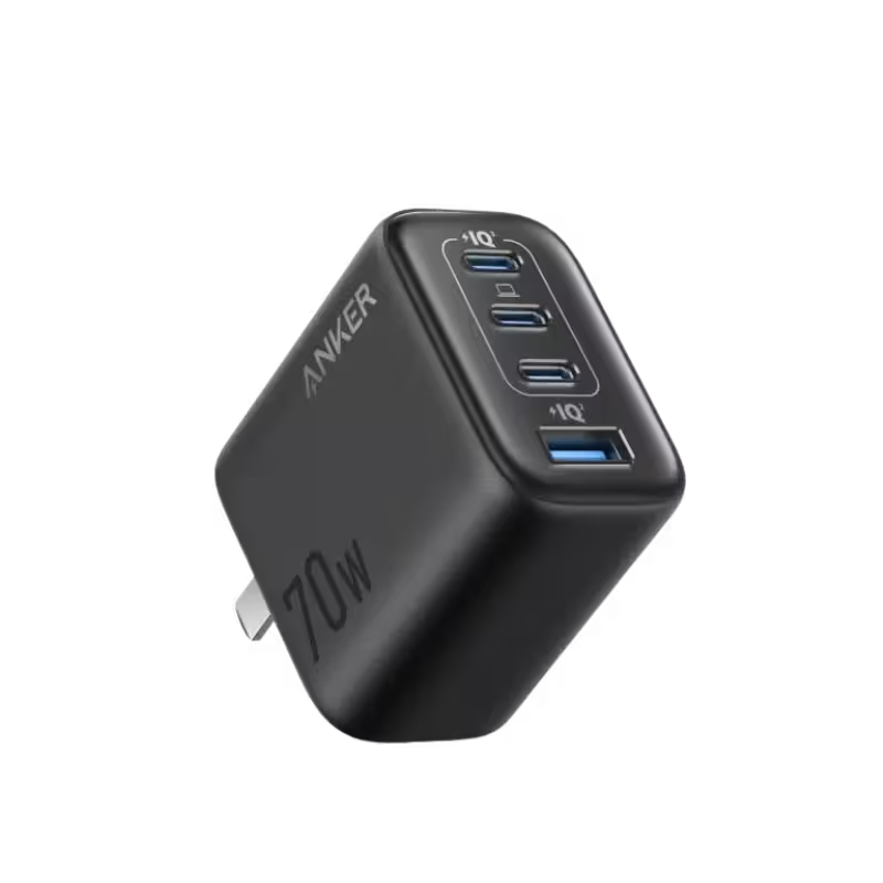Anker Zolo Charger (70W, 4 Ports), 3 Usb-C + 1 Usb-A Ports, Foldable Plug, 2-Pin (US) - Black